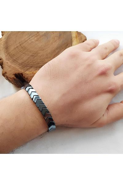 Jasmin Store Unisex Smoked Hematite 8mm Sergeant Cut Bracelet