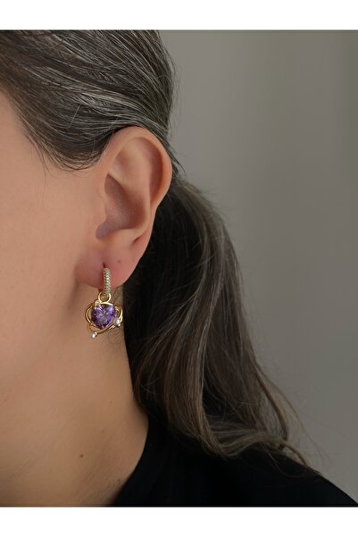 Owentis Çelik Mor Kristal Taş Kalpli Galaxy Aisha Küpe -kararma yapmaz-