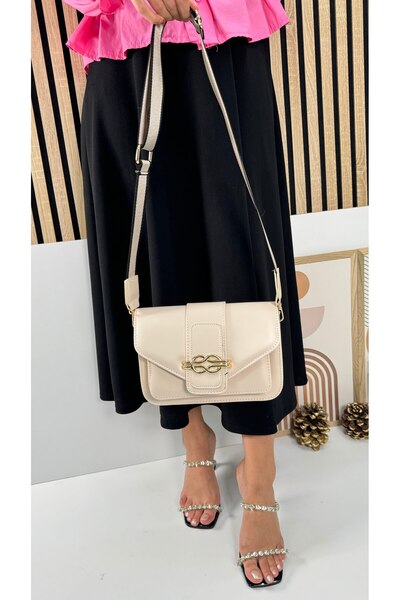 Allyup Бежева жіноча сумка через плече - з пряжкою, регульованим ременем, стильна 4001