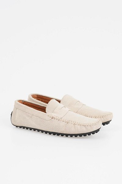 CZ London Genuine Leather Men's Serrated Sole Loafer Shoes with Stripe Detail