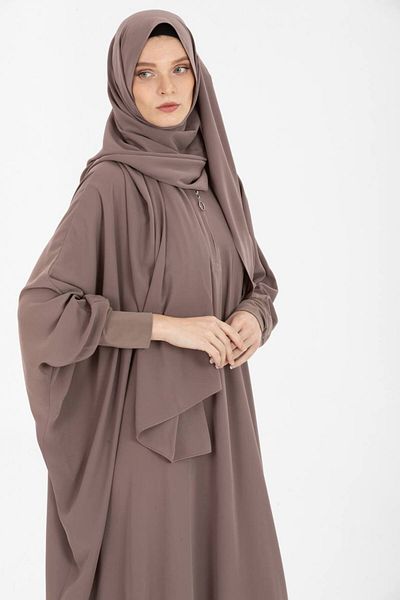 VALENS BOUTİQUE Дамска рокля от египетска коприна Yarasakol Abaya, пясъчна, с цип и половин цип