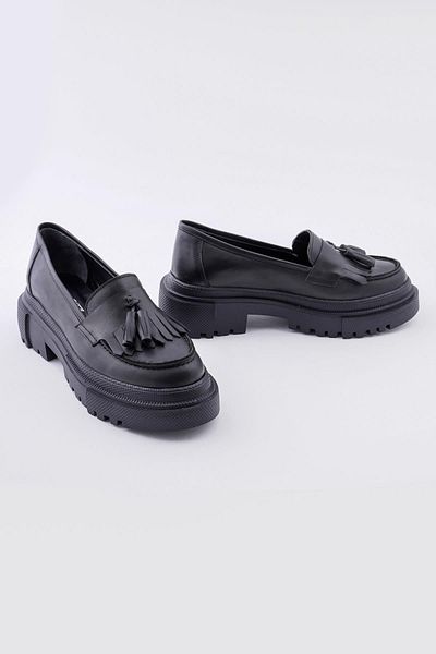 CZ London Genuine Leather Women's Tassel Loafer Shoes Thick Soled Daily