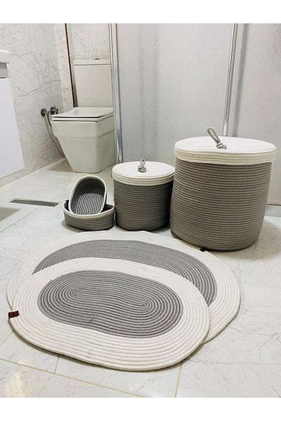 ModaCardin Σετ 6 πατάκια μπάνιου από γιούτα και άχυρο - Σκανδιναβικό πατάκι σε στυλ Bohemian