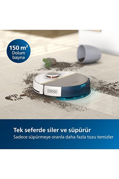 Philips HOMERUN Aqua Islak ve Kuru 7000 Serisi Temizlik Robotu,Pil,5000 Pa Emiş Gücü,LiDAR, EPA11 Filtre