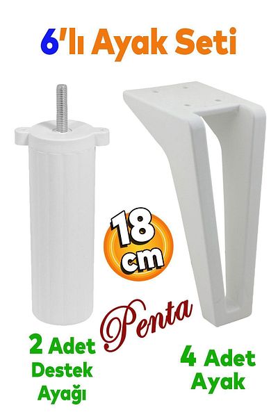 Badem10 Set Penta de 6 - Mobilier, Unitate TV, Consolă, Fotoliu și Canapea Suport, Picioare albe de 18 cm, Șuruburi M8