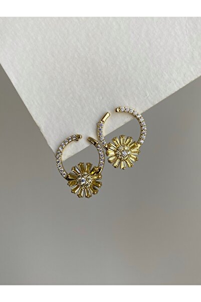 Owentis Çelik Sarı Kristal Taşlı Daire Form Çiçekli Ogilvy Küpe -kararma Yapmaz-