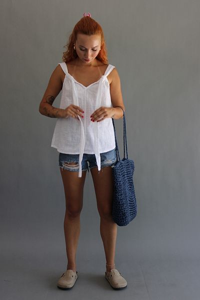 ASC SUN Linen Blouse - Shoulder Tie Design