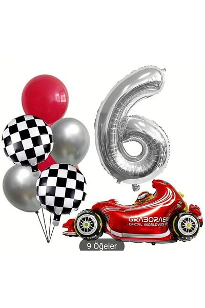 DÜVENCİ TİCARET Follyo Number Balloon Set with Race Car