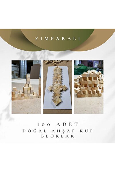 Ekim Aksesuar Doğal Ahşap Küp Bloklar 100 Adet