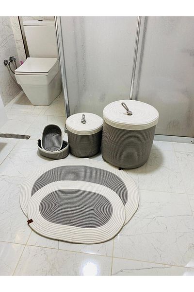 ModaCardin Σετ 6 πατάκια μπάνιου από γιούτα και άχυρο - Σκανδιναβικό πατάκι σε στυλ Bohemian