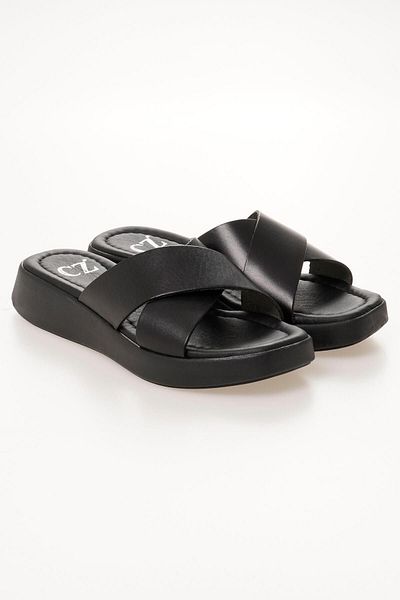 CZ London Papuci de damă din piele naturală cu talpă înaltă, cu bretele încrucișate confortabile