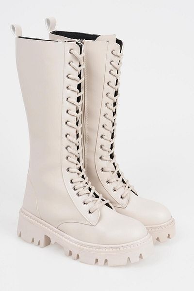 CZ London Knielange Schnürstiefel für Damen mit dicker Zehensohle
