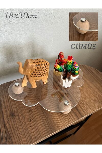 Ahşap Top Ayaklı Pinterest Şeffaf Organizer Düzenleyici Pleksi Stant - GÜMÜŞ