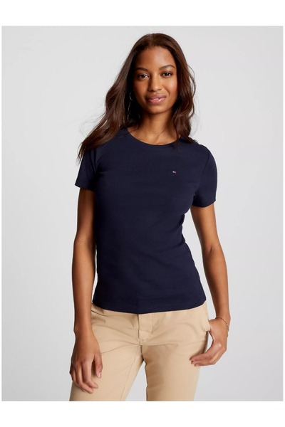 Tommy Hilfiger تي شيرت بلون سادة 100% قطن بقصة ضيقة ورقبة دائرية - المفضل