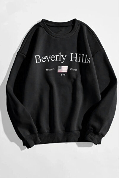 coolart Μπλούζα Beverly Hills Μαύρη Oversize - Χοντρή Χειμερινή, Λαιμόκοψη Πο...