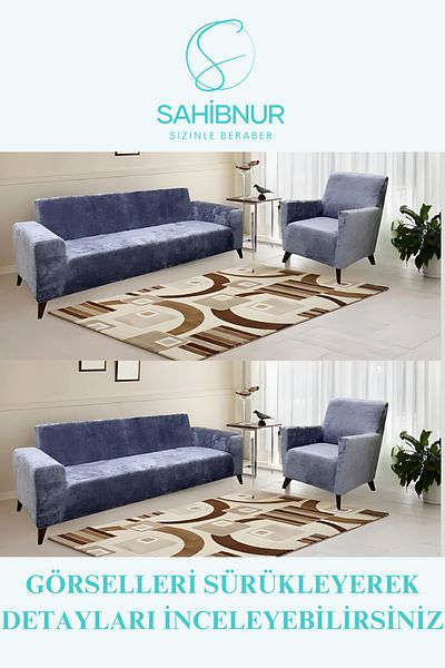 SAHİBNUR Sahibnur Velvet Sofa, Sofa, Sofa Bed Cover, Seat Cover, for 3311 Sets with Rubber 3+3+1+1