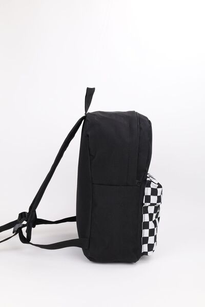 NOTHING Black and White Large Size Checkered Unisex School Backpack - with Pocket