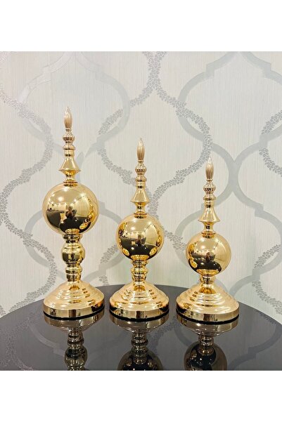 Furkan Dekoratif Metal Küre Gold Üçlü Obje