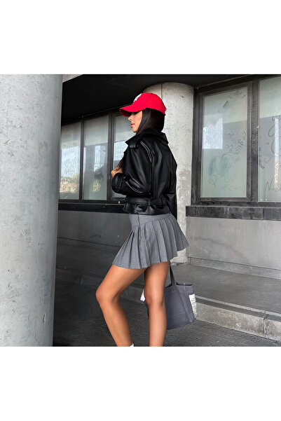 Ekim Store Kožená bunda Crop Trench Jacket - s páskem