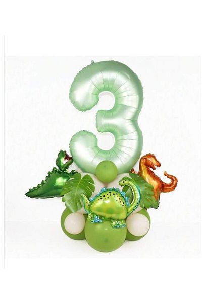 DÜVENCİ TİCARET Cute 3-piece Dinosaur Number Foiled Balloon Set