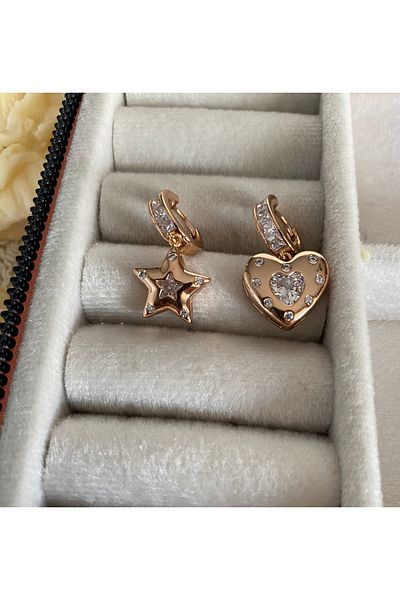 XUPING JEWELRY Zircon Stone Rose Steel Heart and Star Earrings