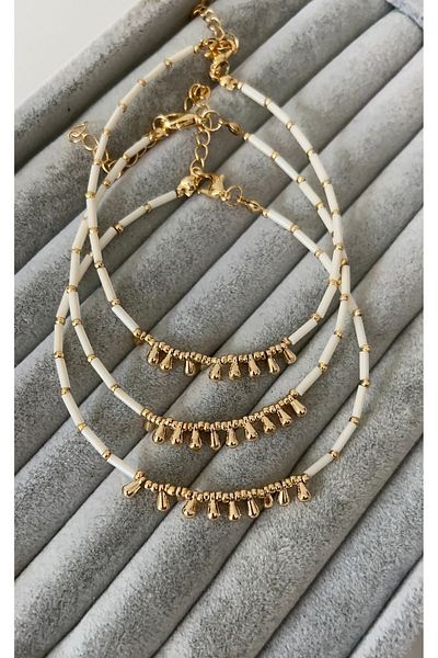 SU PERİSİ TAKI BİJUTERİ Drop Detailed Pipe Bead Anklet