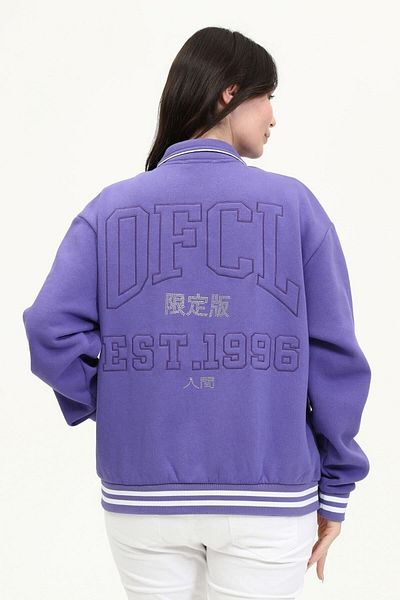 NEWLAKER Unisex Regular Lilac Polo Collar Bomber College Jacket