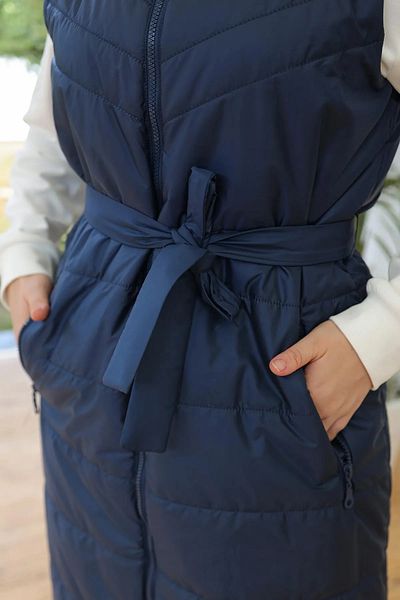 Armine Armine Trendy Navy Blue Vest with Waist Belt Detail - 2024 Autumn Season
