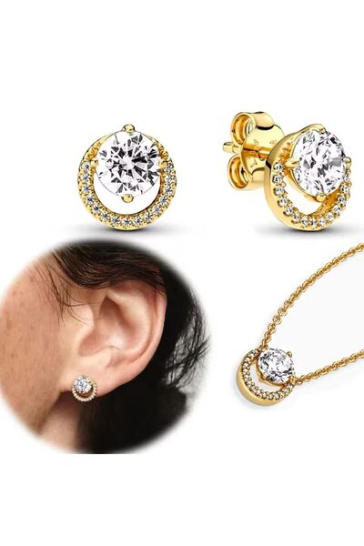 POSEİDONS JEWELLERY 925 Ayar Gold Renk Işıltılı Yuvarlak Hale Tektaş Minimal ...