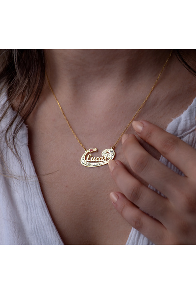 viantojewellery 925 Ayar Gümüş Üzeri Altın Kaplama İsimli Yazılı İslami Vav S...