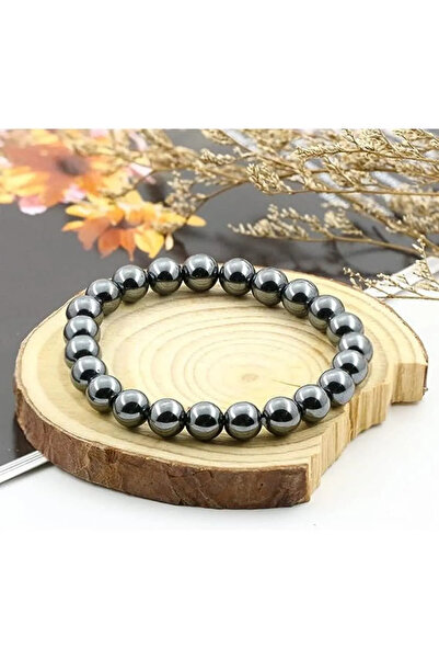 Jasmin Store سوار الهيماتيت الطبيعي باللون الفضي المدخن مقاس 8 مم للجنسين