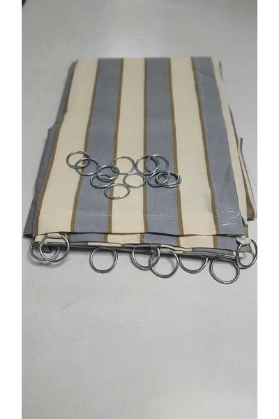 DEVRİM OLİVYA TEKSTİL 1. Class Gabardine Fabric Balcony Curtain with Iron Loops - Grey-Cream, Bottom and Side Laces