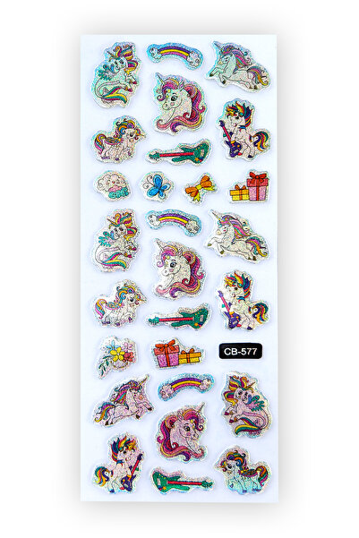 BP Tattoo Pony Renkli Unicorn Kabartmalı Sticker Yapıştırma