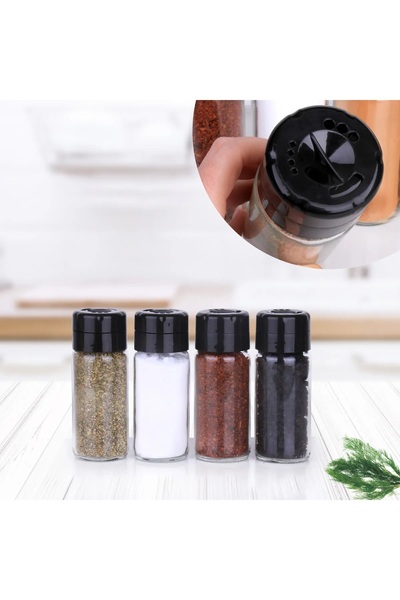 Bev Kitchen طقم وعاء توابل زجاجي بغطاء دوار سعة 245 مل - 4 قطع