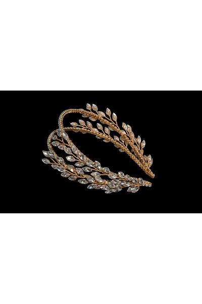 Handmade Gold Helen Model Bridal Crown - Shiny Crown with Stone Detail