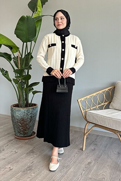 InStyle Ecru súprava úpletu - so sukňou a kardigánom