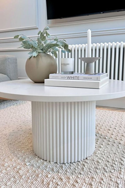 BOZKOÇHOME Yuvarlak Modern Çıtalı Orta Sehpa, Naturel,