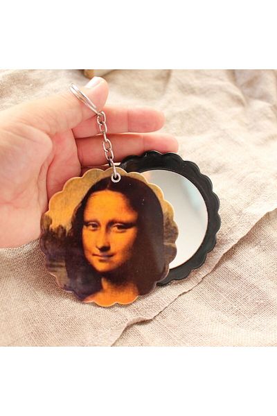 baddin aksesuar Monalisa Round Cut Keychain - with Cover and Mirror