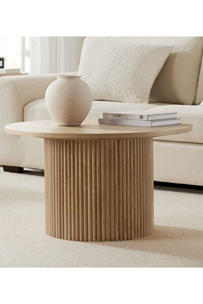 BOZKOÇHOME Yuvarlak Modern Çıtalı Orta Sehpa, Naturel,