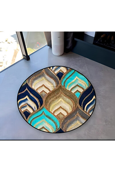 Rugs Modern Halı Multicolored Suzani Motif Patterned Round Woven Base Vintage...
