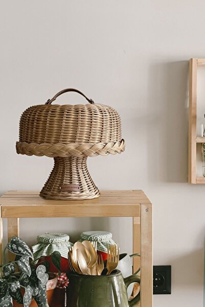 Harvest Maison Rattan Bohem Ayaklı Fanus Servis Kek Standı, Bambu Ayaklı Kapa...