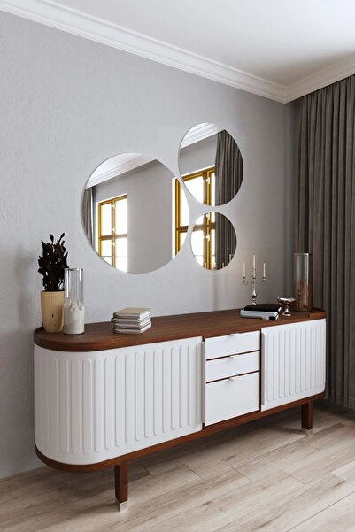 B&B Dekorasyon Yuvarlak 3 Parça Duvar Aynası Konsol, Dresuar, Banyo Aynası,ma...