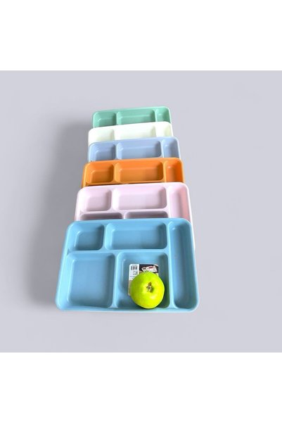 HOLLYHOME Tabldot 5 Bölmeli Lüks Plastik Piknik Yemek Servis Tabağı 1 Adet Tablot Gri 21x31x3,3(H) Cm