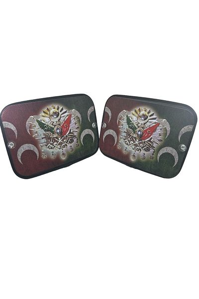 TKY Ottoman Tuğra Flag Patterned 2-piece Printed Curtain Set - Side Glass Accessory (Suitable for All Hotels.)