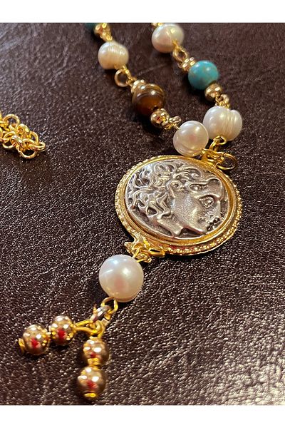THİNBLACK Pearl Necklace - Natural Stone Detailed