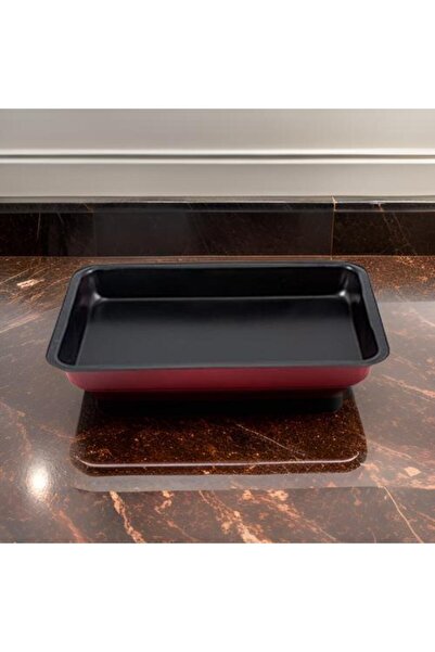 abnturk 27*18*3,5 cm Ebatlarında Yüksek Kalitede Teflon kırmızı fırın tepsisi