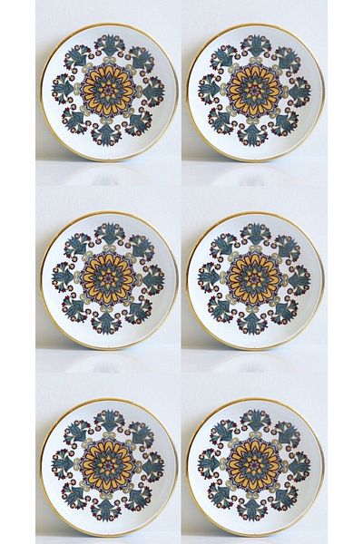AYBABA STORE Porcelain Tea Plate Green Ottoman Patterned 6 Pieces
