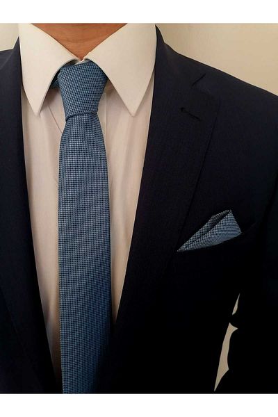 Kravatistan Blue Tie Handkerchief Set 5.5 Cm - K007