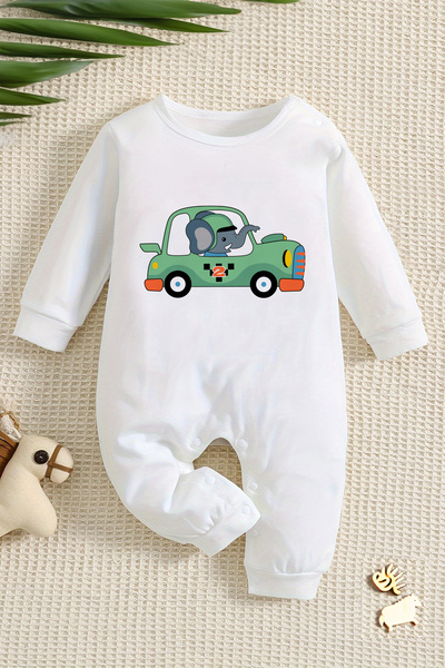 ADABEBEK Baby Boy Style Racer Elephant Printed Jumpsuit - 22314