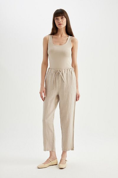 DeFacto High Waist Pocket Jogger Linen Trousers - Short Leg C7683Ax24Sm